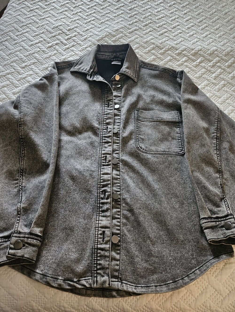 Women Washed Black Button-Up Workshirt Jacket